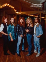 EUROPE gathered at the Cirkus in Stockholm for the video shoot for "I'll Cry for You" in September 1991. From left to right: Bassist John Levn, drummer Ian Haugland, singer Joey Tempest, guitarist Kee Marcello and keyboardist Mic Michaeli.